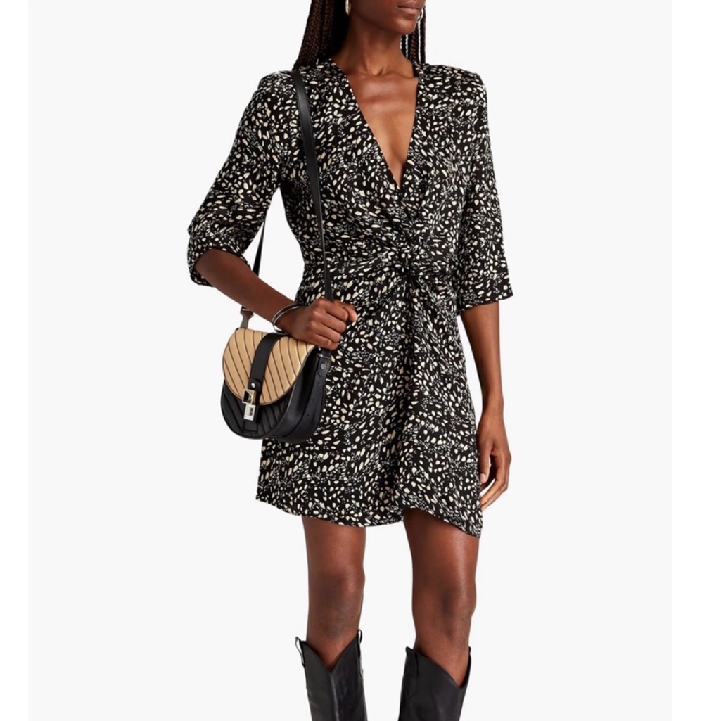 Ba&Sh Rika Black And White Wrap Mini Dress With Plunge Neckline